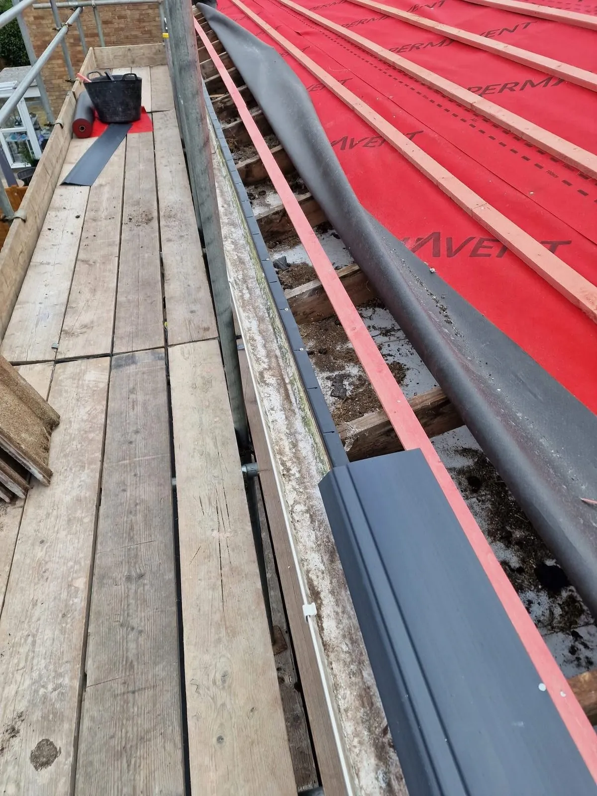 Breathable membrane and battens fitted during a re-roof in Torquay