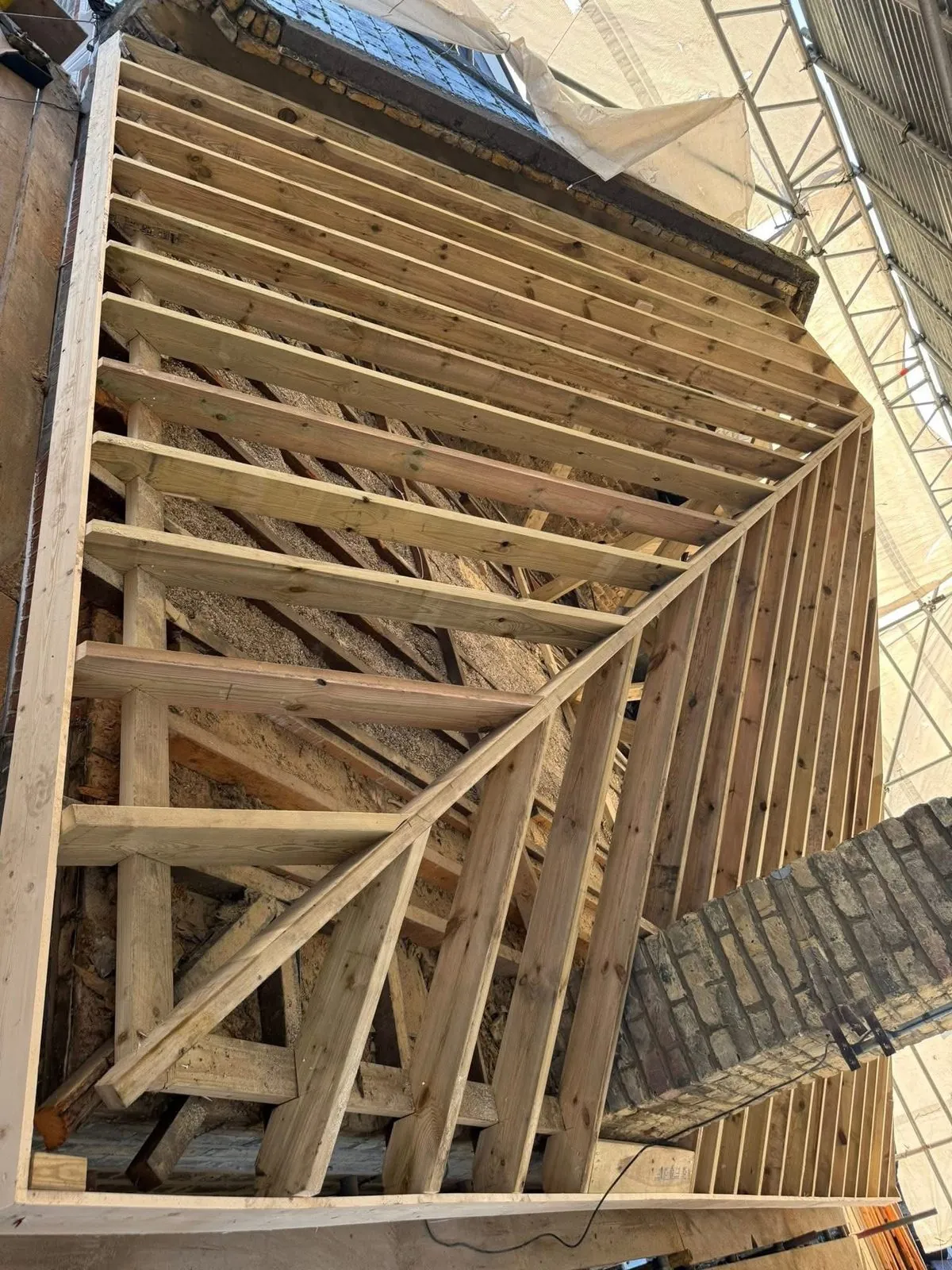 New roof timbers and rafters during a re-roof in Torquay